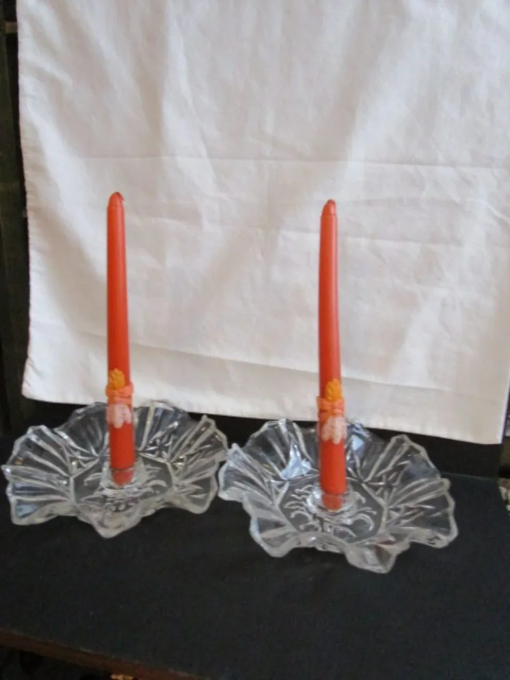 Pair Of Vtg Federal Glass Co. Clear Glass Candle Holders
